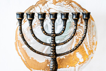 ritual candle menorah on a white background