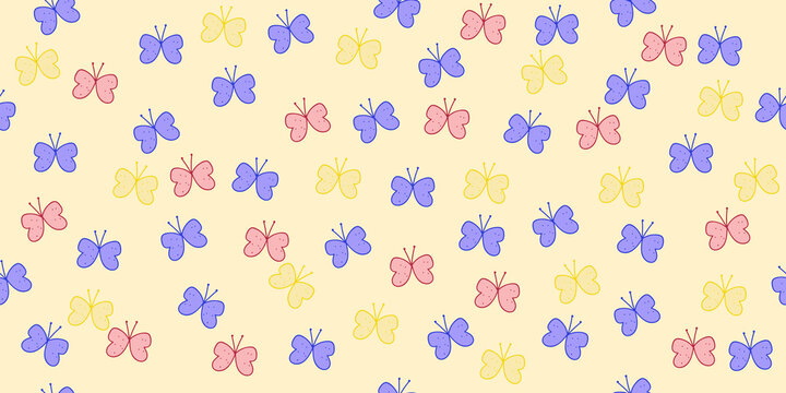seamless pattern with flying butterfly, vector soft pink background