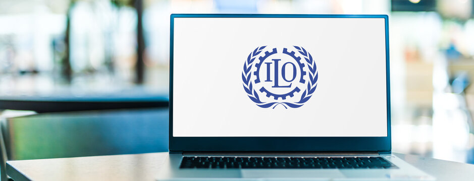 Laptop Displaying Logo Of The International Labour Organization