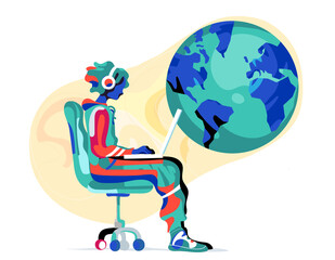 Giovane ragazzo isolato nel suo mondo col portatile e cuffie © Hurca!