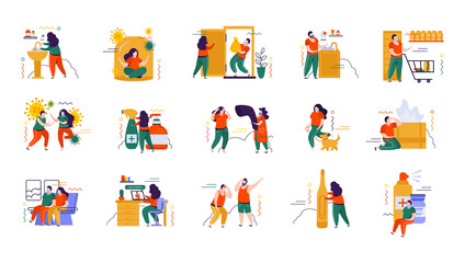 Fototapeta premium Hygiene And Protection Flat Color Set