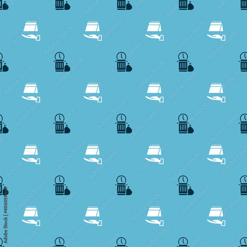 Poster set waste of time and calendar on seamless pattern. vector.