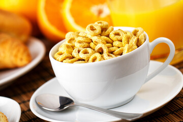 Crunchy Oat Rings with Milk. High quality photo.