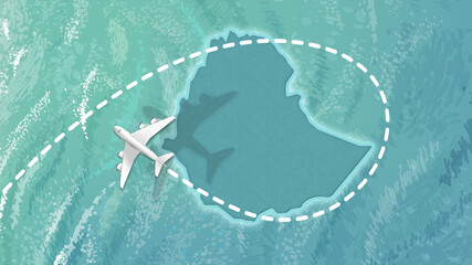 airplane flying on Ethopia Map Travel visit discover Ethopia 8K illustration