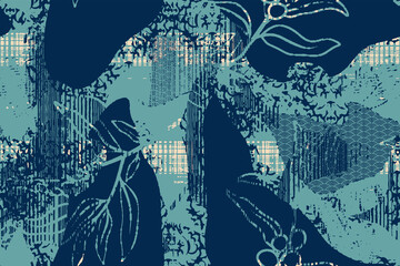 Garden floral leaves tropics Flowers seamless pattern vector background. Prairie floral wallpaper.