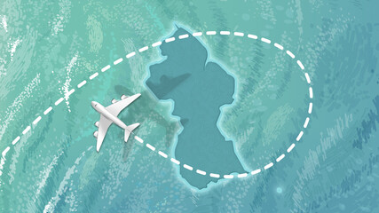 airplane flying on Guyana Map Travel visit discover Guyana 8K illustration