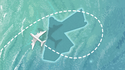  airplane flying on Jordan Map Travel visit discover Jordan 8K illustration