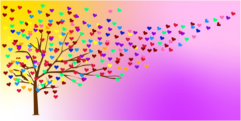 Flat art abstract colorful background. LGBT Tree of love Sweet background and a beautiful tree heart shaped. Copy space. Valentine's day concept.