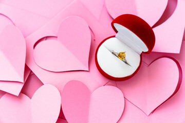 Happy valentines day 2021. Heart-shaped valentines and engagement ring