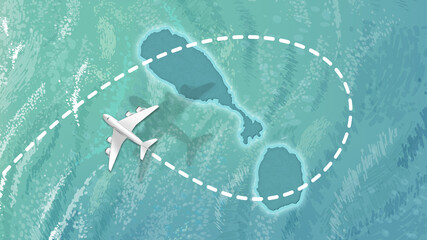 Fototapeta na wymiar airplane flying on Saint Kitts & Nevis Map Travel visit discover Saint Kitts & Nevis 8K illustration.