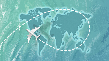  airplane flying on World Map Travel visit discover World 8K illustration.jpg