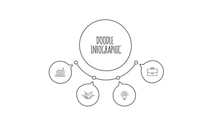 Doodle infographic circles with 4 options. Hand drawn icons. Thin line illustration