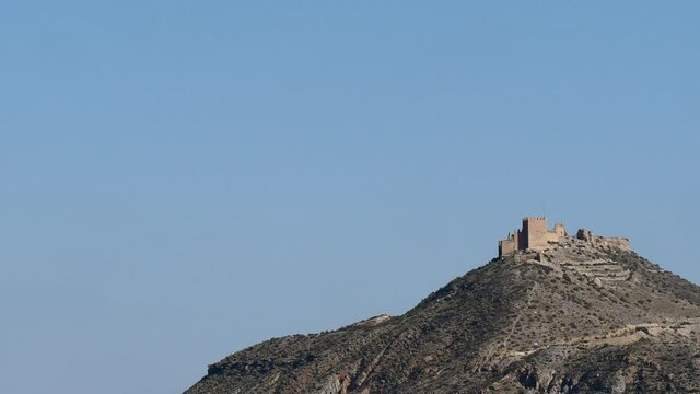 Nazari castle Arabic Fortress on top of hill, Tabernas desert, Almeria province, Andalusia, Spain.