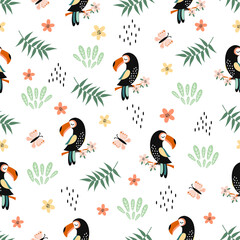 Obraz na płótnie Canvas seamless pattern with toucan, cute animal background