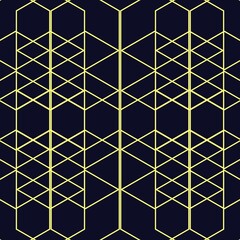 Abstract geometric shape pattern with lines. Seamless vector background. Dark blue and gold texture. Simple graphic design