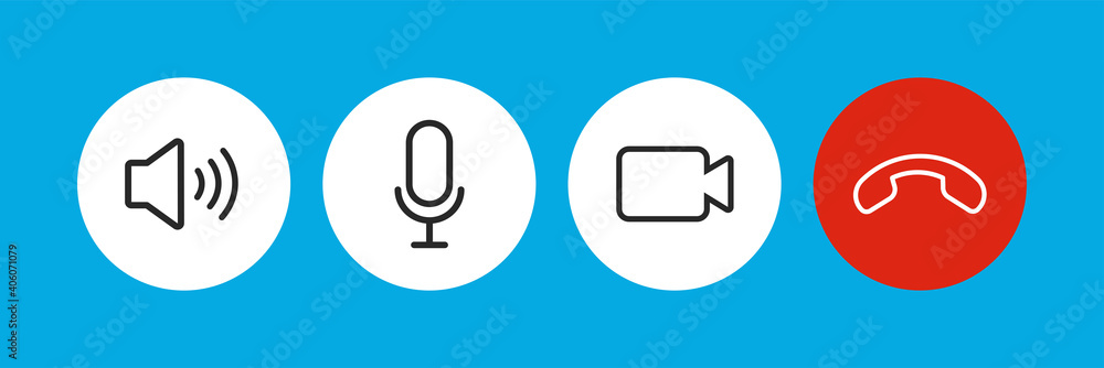 Wall mural set of video call icons. video conference. collections buttons of on-line video chat app, internet t