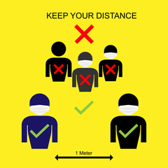 sign or warn for Social Distancing Keep Your Distance 1 meter Icon. Vector illustration eps 10 easy to edit. 
