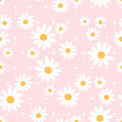 Fototapeta na wymiar Seamless pattern with daisies on pink background vector illustration.
