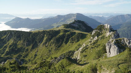 Fototapeta premium Wendelstein Mountain and Green hiking landscapes in the Bavarian Alps of South Germany.