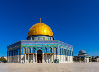 Dome of the Rock Islamic monument and Dome of the Chain shrine on Temple Mount of Jerusalem Old...
