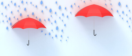 Creative idea inspiration. Umbrella Red and rain with blue background and Protection business Concept, copy space, banner - 3d rendering