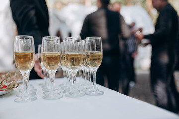 buffet table with champagne glasses