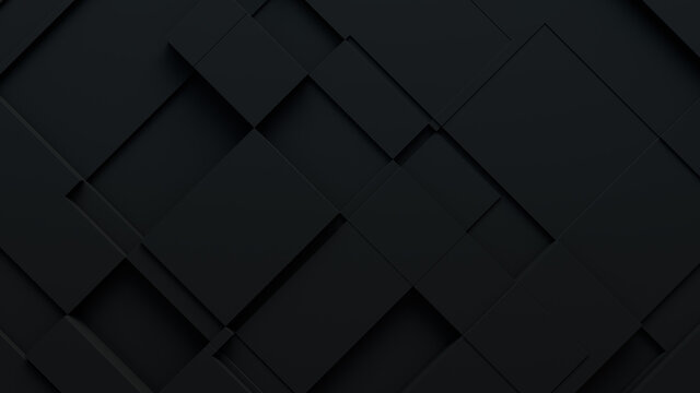 Dark tech background, with a geometric 3D structure. Clean, minimal design with simple black futuristic forms. 3D render