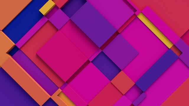 Multicolored tech background, with a geometric 3D structure. Clean, vibrant design with simple, bright, modern forms. 3D render