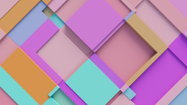 Multicolored tech background, with a geometric 3D structure. Clean, pastel colored design with simple, modern forms. 3D render