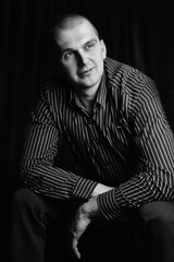 Man black and white studio portrait