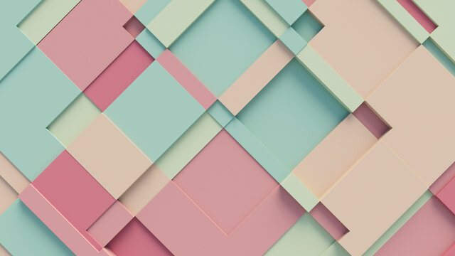 Multicolored tech background, with a geometric 3D structure. Clean, pastel colored design with simple, modern forms. 3D render