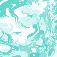 Aqua marble ink texture on watercolor paper background. Marble stone image. Bath bomb effect. Psychedelic biomorphic art.