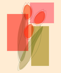 Spring card with tulips and cubes abstraction.