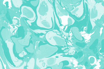 Aqua marble ink texture on watercolor paper background. Marble stone image. Bath bomb effect. Psychedelic biomorphic art.