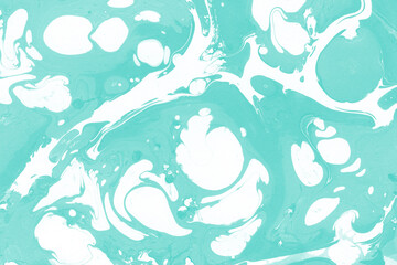 Aqua marble ink texture on watercolor paper background. Marble stone image. Bath bomb effect. Psychedelic biomorphic art.