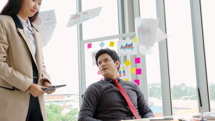 Unhappy business people dispute work problem at office . Business bankrupt failure and loss concept...