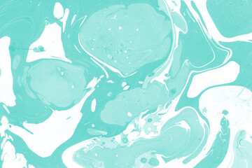 Aqua marble ink texture on watercolor paper background. Marble stone image. Bath bomb effect. Psychedelic biomorphic art.