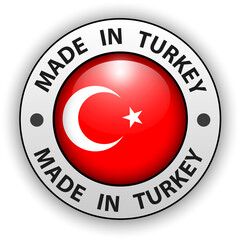 Made in Turkey 3D icon, vector shiny button.