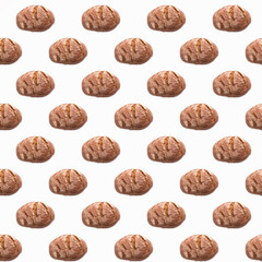 Rye bread on white background, pattern, close-up, template, banner, flat layout, advertising, wallpaper