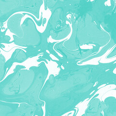 Aqua marble ink texture on watercolor paper background. Marble stone image. Bath bomb effect. Psychedelic biomorphic art.