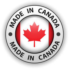 Made in Canada 3D icon, vector shiny button.
