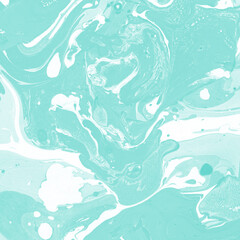 Aqua marble ink texture on watercolor paper background. Marble stone image. Bath bomb effect. Psychedelic biomorphic art.