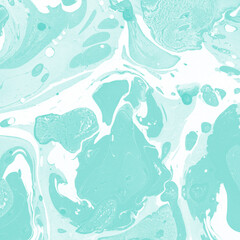 Fototapeta na wymiar Aqua marble ink texture on watercolor paper background. Marble stone image. Bath bomb effect. Psychedelic biomorphic art.