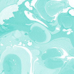 Aqua marble ink texture on watercolor paper background. Marble stone image. Bath bomb effect. Psychedelic biomorphic art.