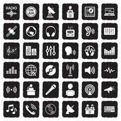 Radio Station Icons. Grunge Black Flat Design. Vector Illustration.