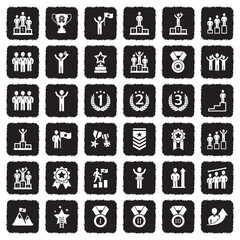 Ranking And Achievement Icons. Grunge Black Flat Design. Vector Illustration.