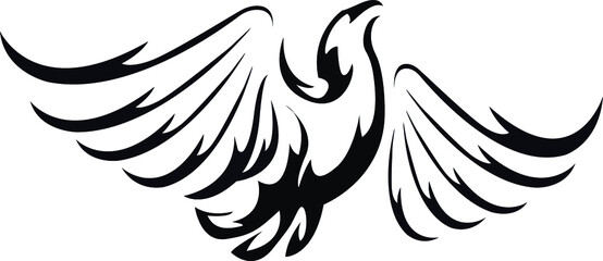 Eagle or phoenix with wings spread, icon, logo. Vector illustration