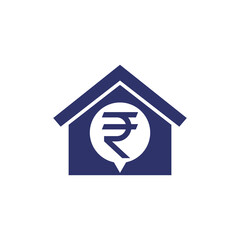 House for sale icon with a rupee