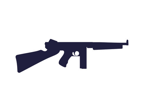 Tommy Gun, American Submachine Gun Used By Gangsters, Vector Silhouette