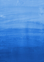 Blue ink and watercolor texture on white paper background. Gradient paint strokes and decalcomania effect. Hand-painted gouache abstract image. Mess on the canvas.